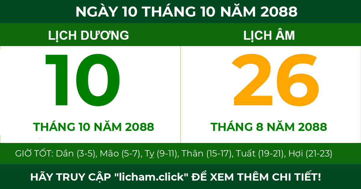 lịch âm ngày 10 tháng 10 năm 2088