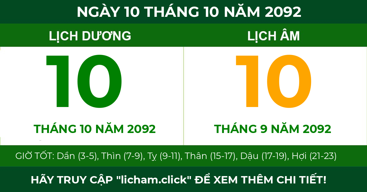 lịch âm ngày 10 tháng 10 năm 2092