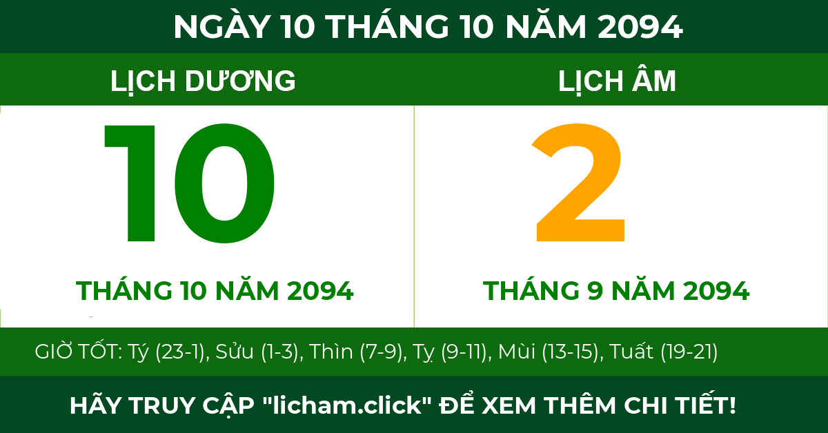 lịch âm ngày 10 tháng 10 năm 2094