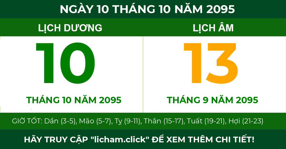 lịch âm ngày 10 tháng 10 năm 2095