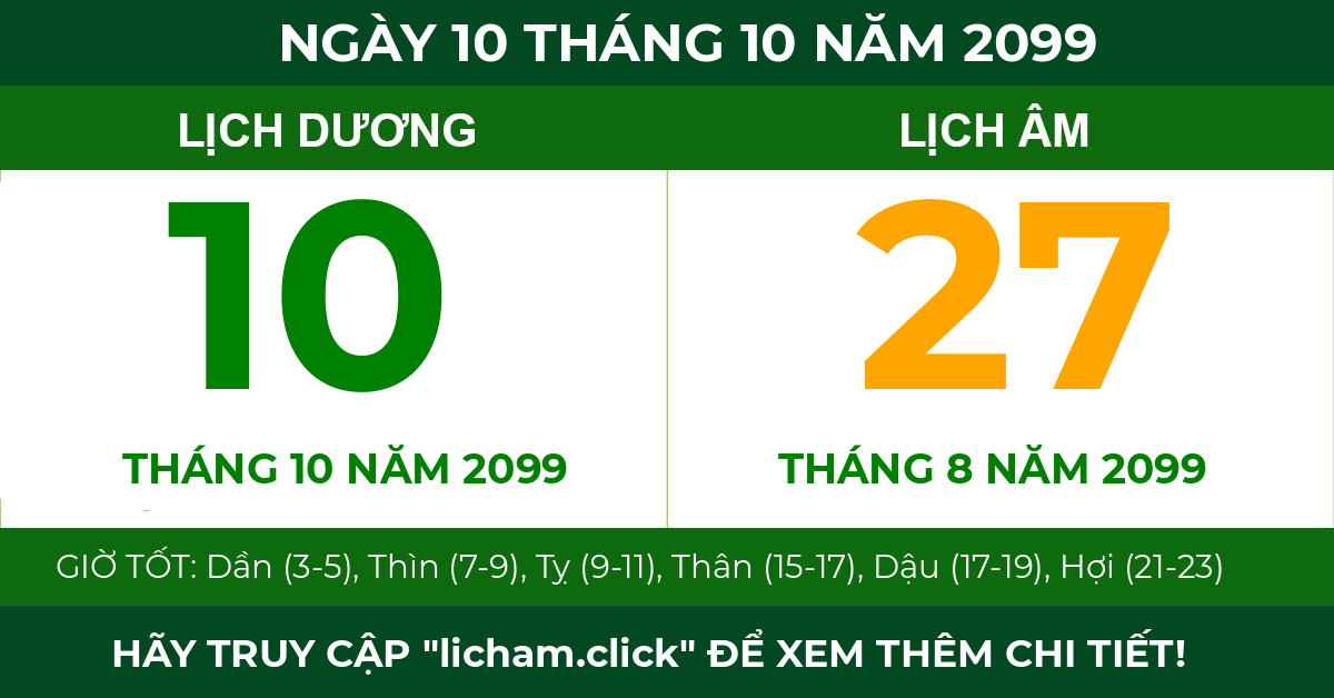 lịch âm ngày 10 tháng 10 năm 2099