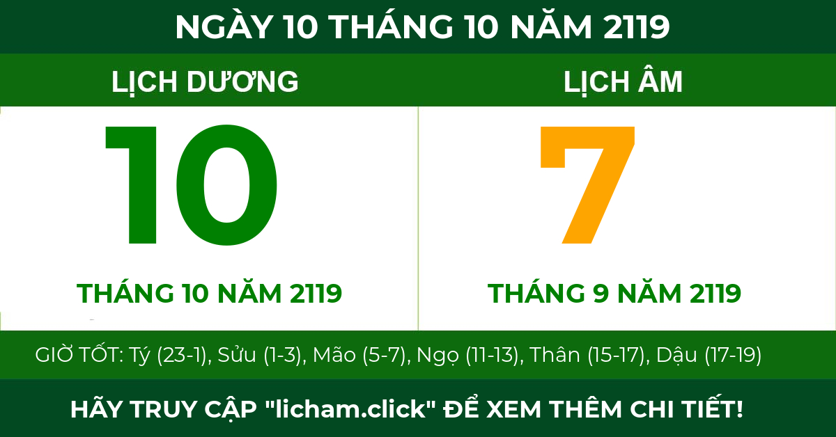 lịch âm ngày 10 tháng 10 năm 2119