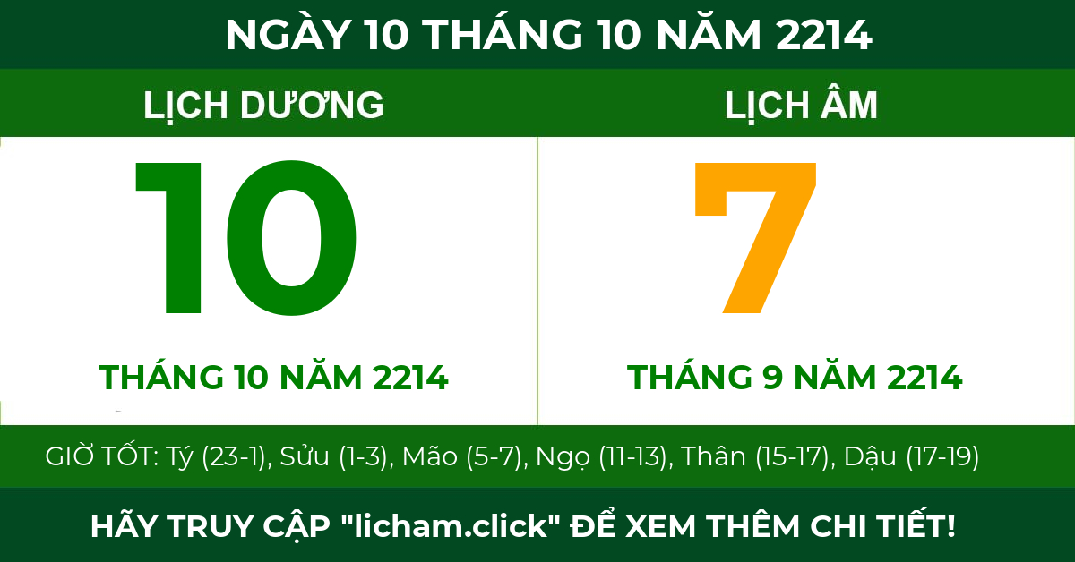 lịch âm ngày 10 tháng 10 năm 2214