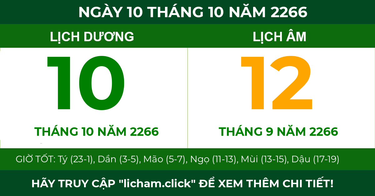 lịch âm ngày 10 tháng 10 năm 2266