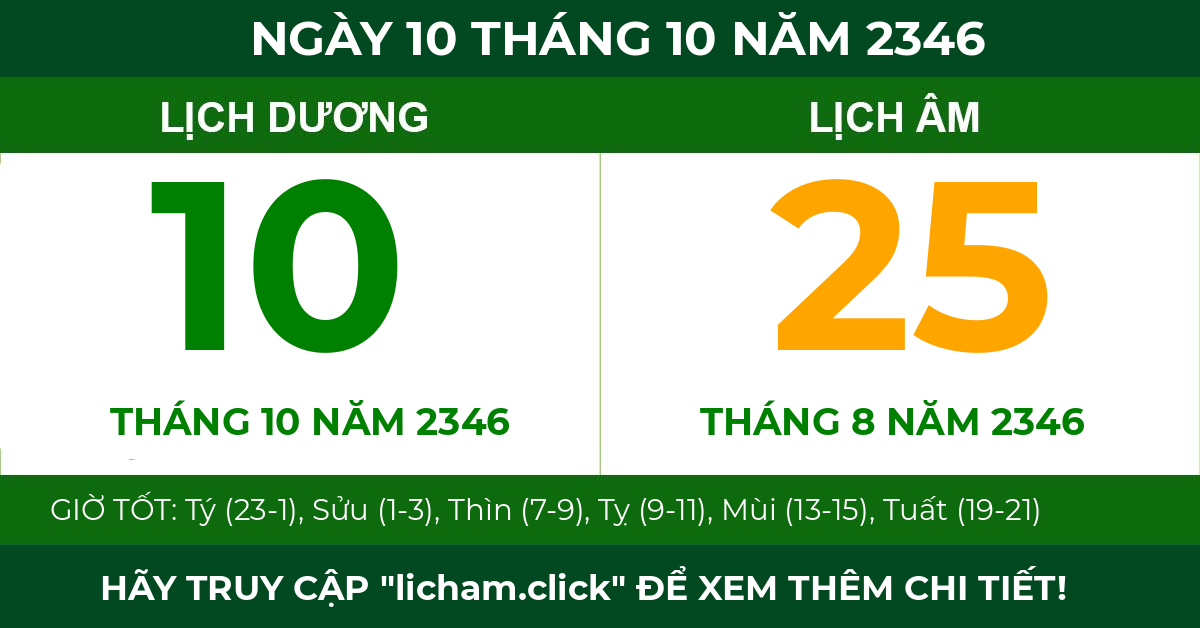 lịch âm ngày 10 tháng 10 năm 2346