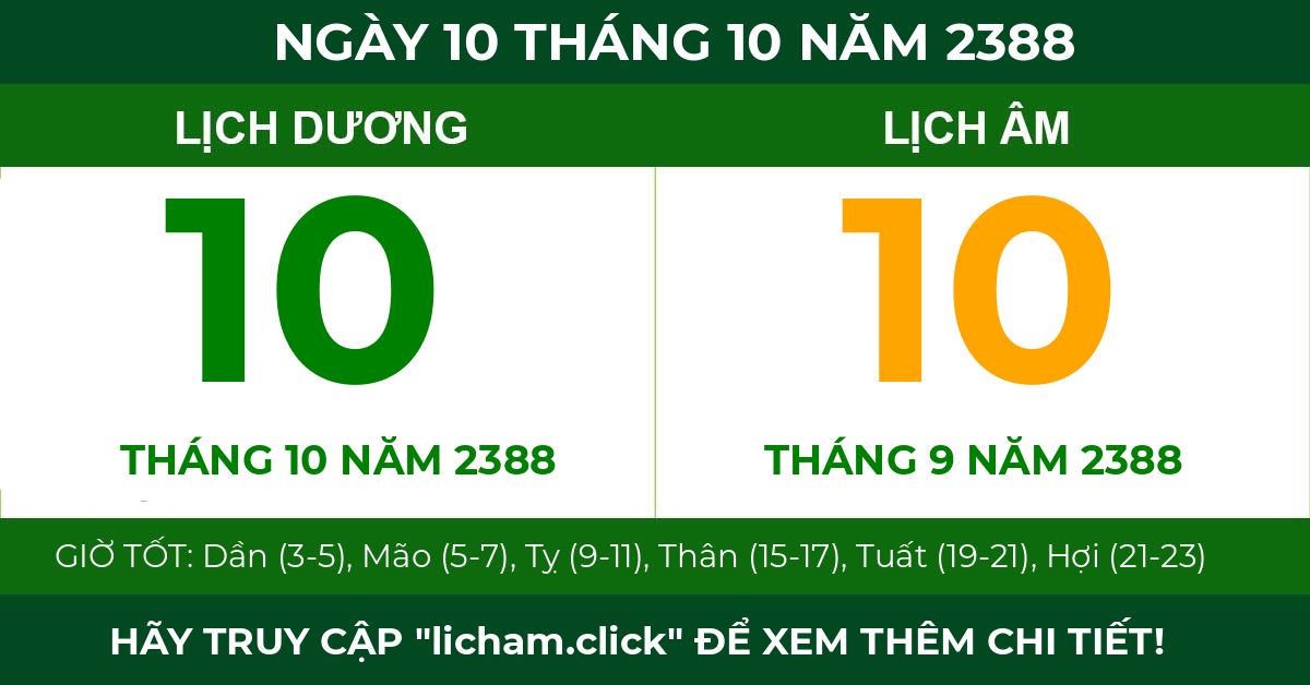 lịch âm ngày 10 tháng 10 năm 2388