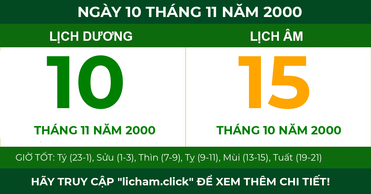 lịch âm ngày 10 tháng 11 năm 2000