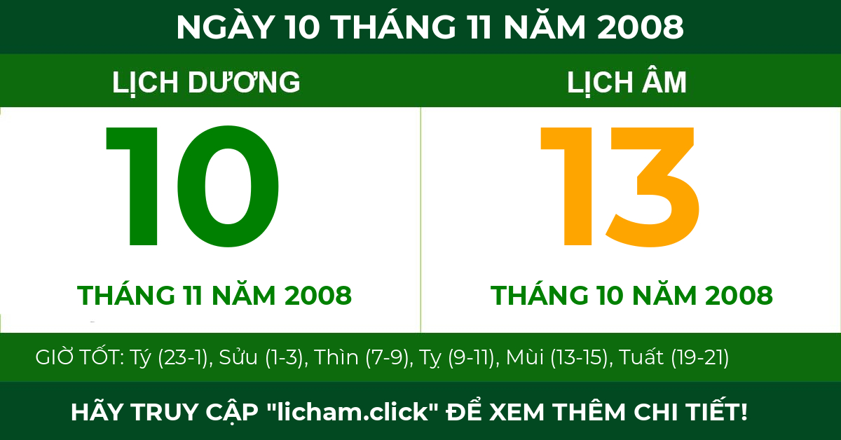lịch âm ngày 10 tháng 11 năm 2008