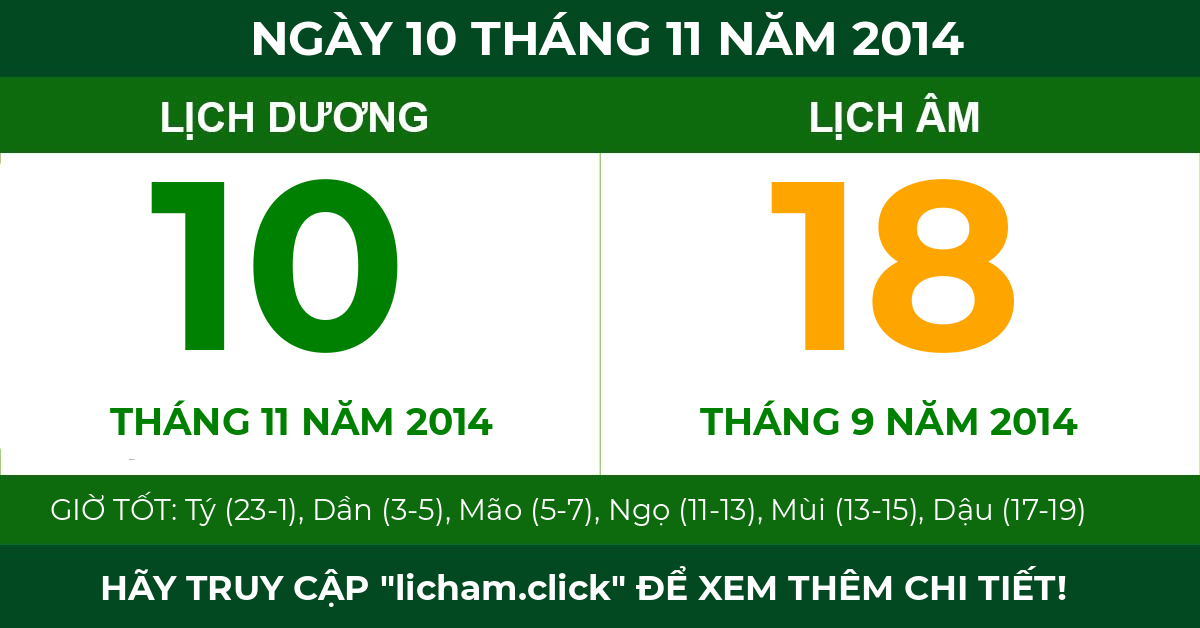 lịch âm ngày 10 tháng 11 năm 2014