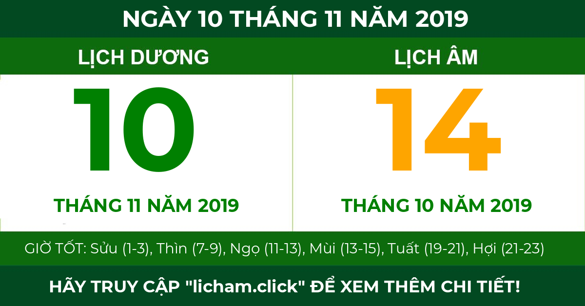 lịch âm ngày 10 tháng 11 năm 2019