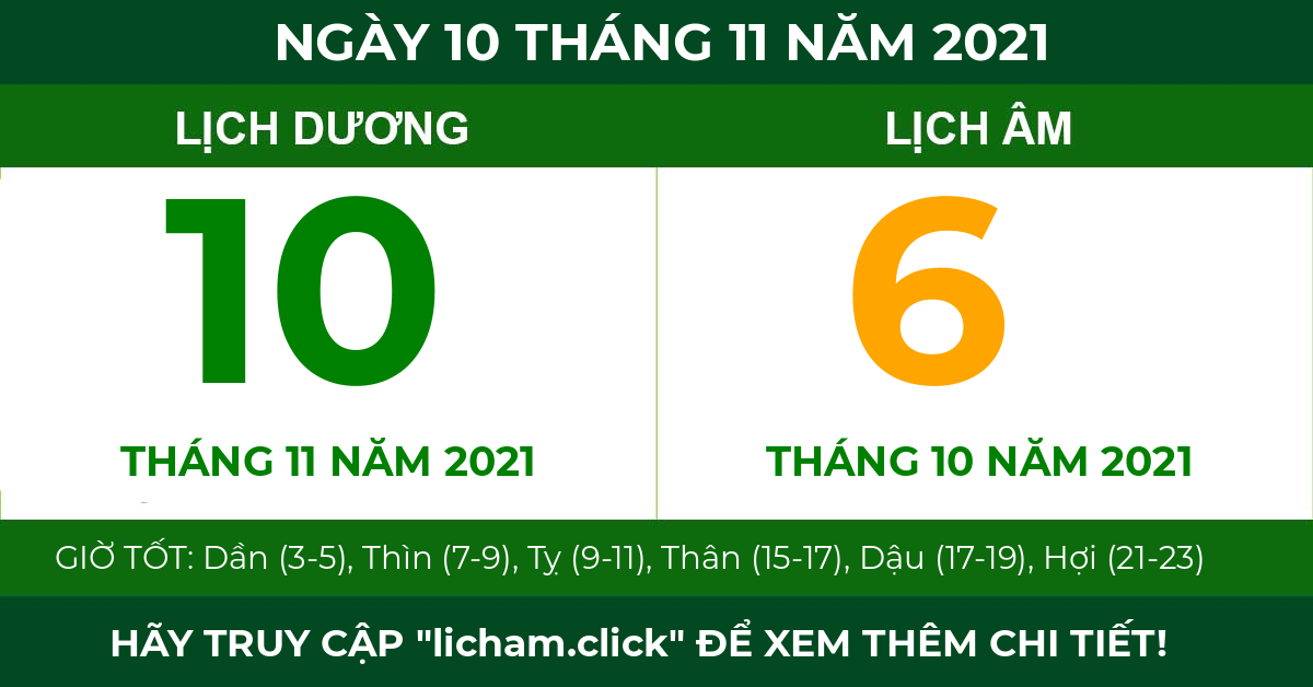 lịch âm ngày 10 tháng 11 năm 2021