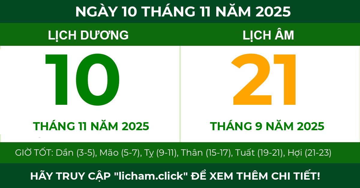 lịch âm ngày 10 tháng 11 năm 2025