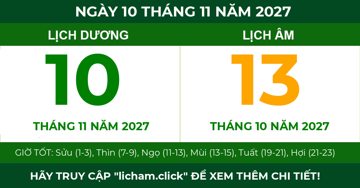 lịch âm ngày 10 tháng 11 năm 2027
