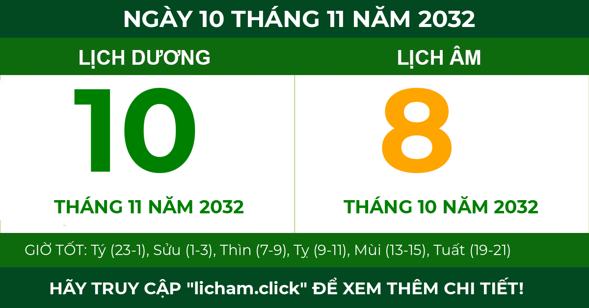 lịch âm ngày 10 tháng 11 năm 2032