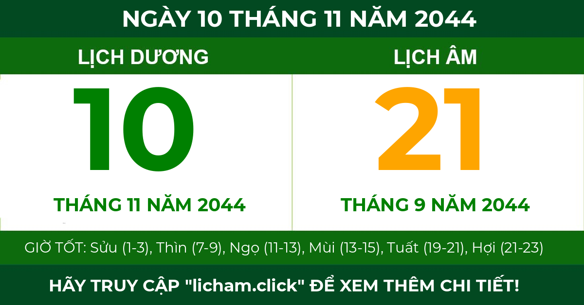 lịch âm ngày 10 tháng 11 năm 2044
