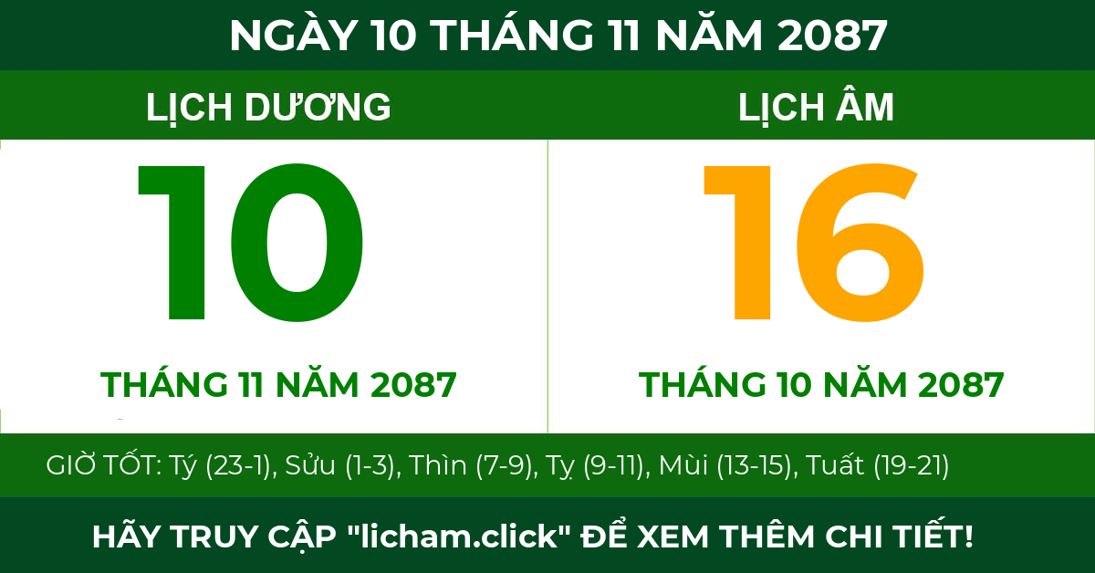 lịch âm ngày 10 tháng 11 năm 2087