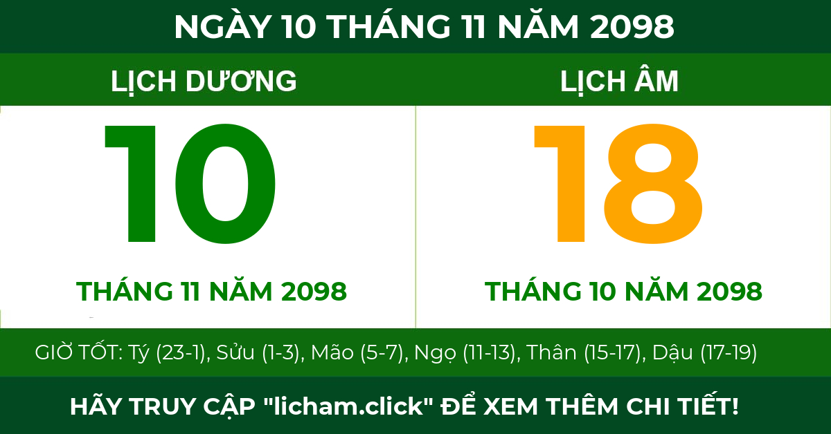 lịch âm ngày 10 tháng 11 năm 2098