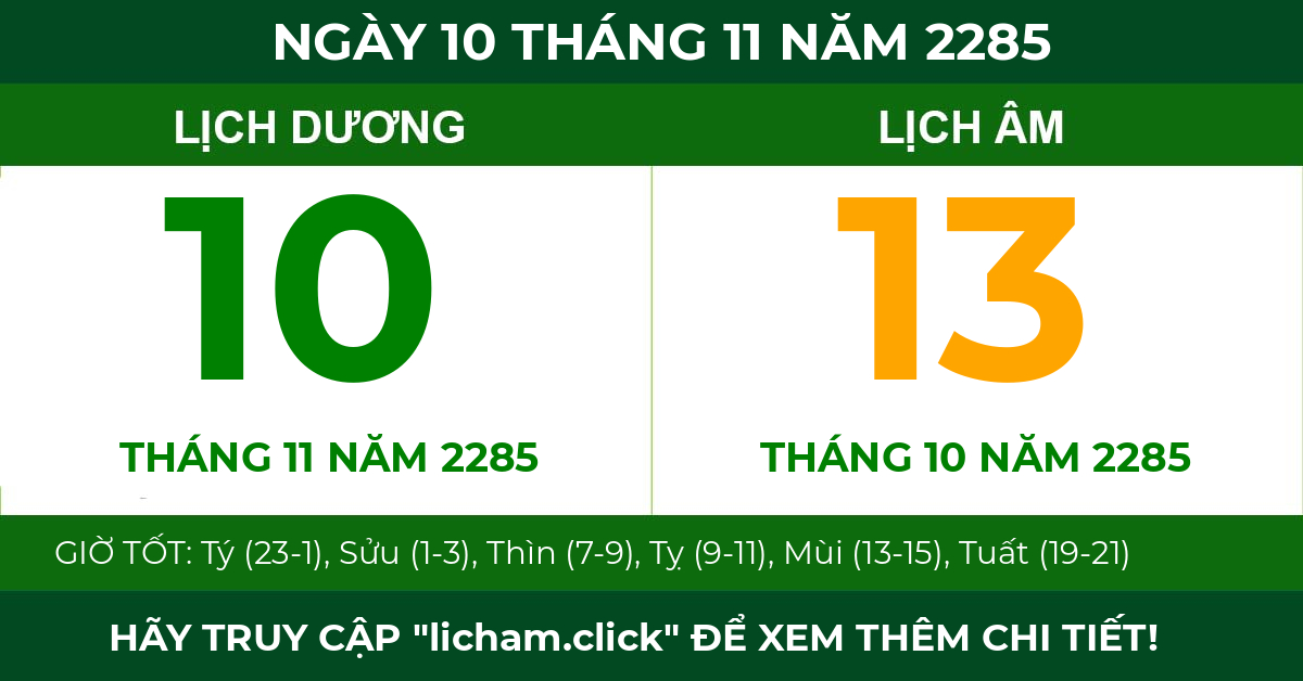 lịch âm ngày 10 tháng 11 năm 2285