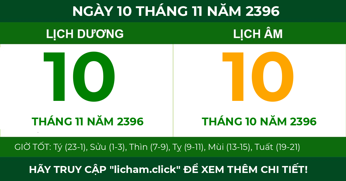 lịch âm ngày 10 tháng 11 năm 2396