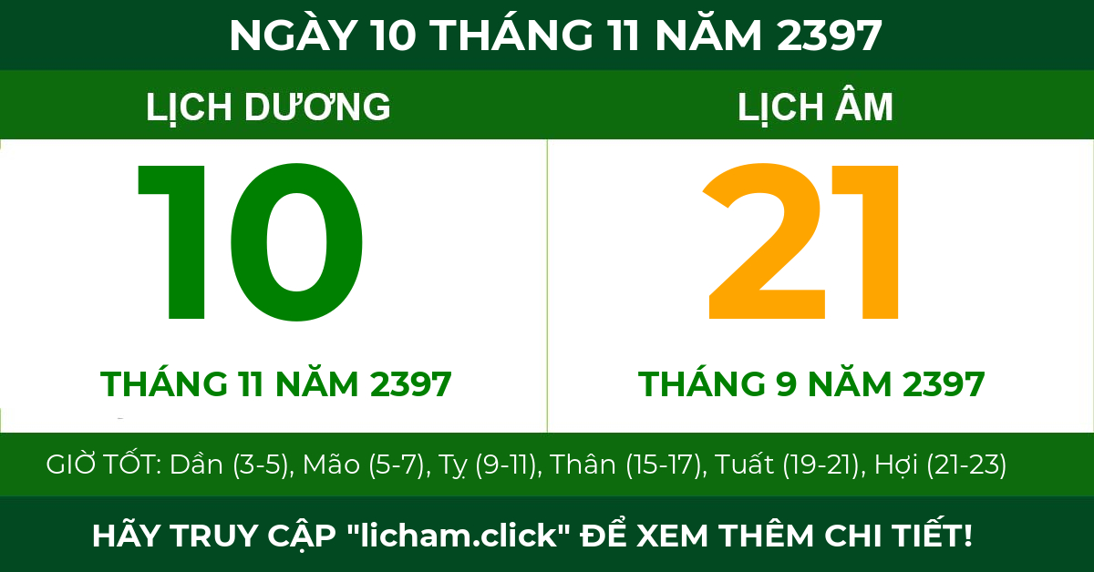 lịch âm ngày 10 tháng 11 năm 2397