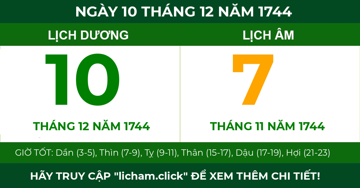 lịch âm ngày 10 tháng 12 năm 1744
