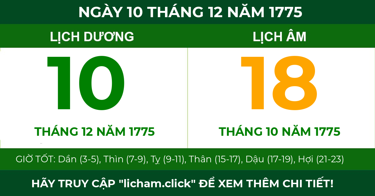 lịch âm ngày 10 tháng 12 năm 1775
