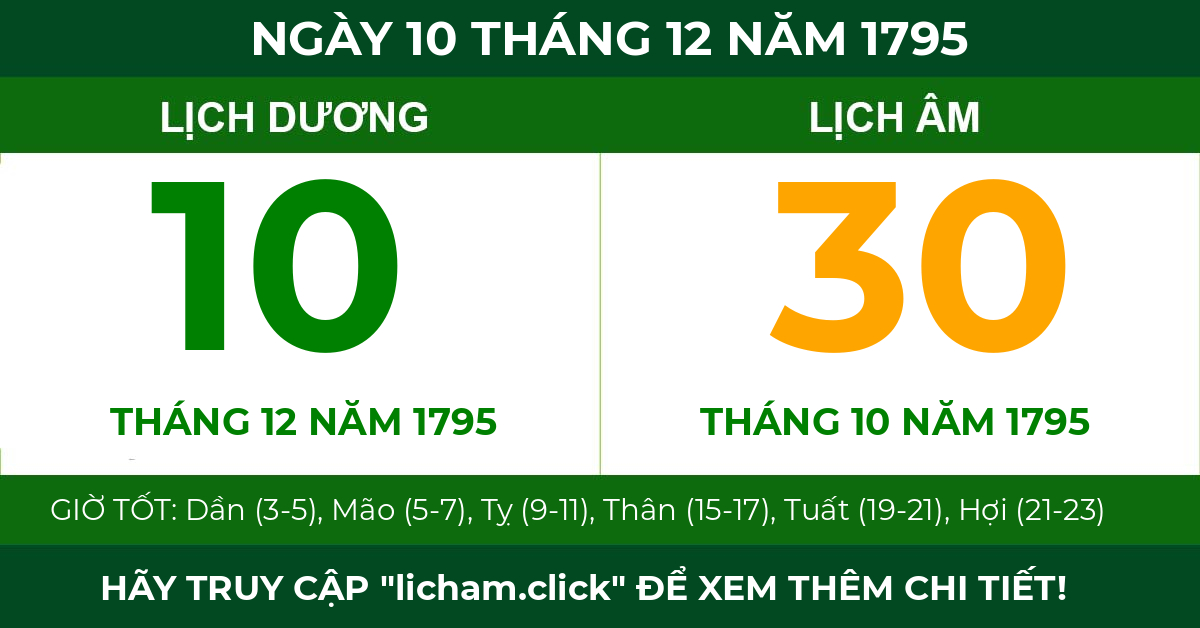 lịch âm ngày 10 tháng 12 năm 1795