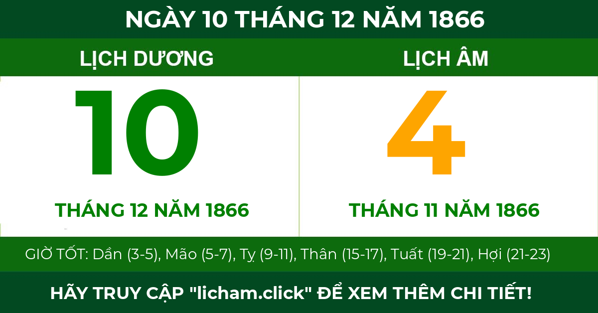 lịch âm ngày 10 tháng 12 năm 1866