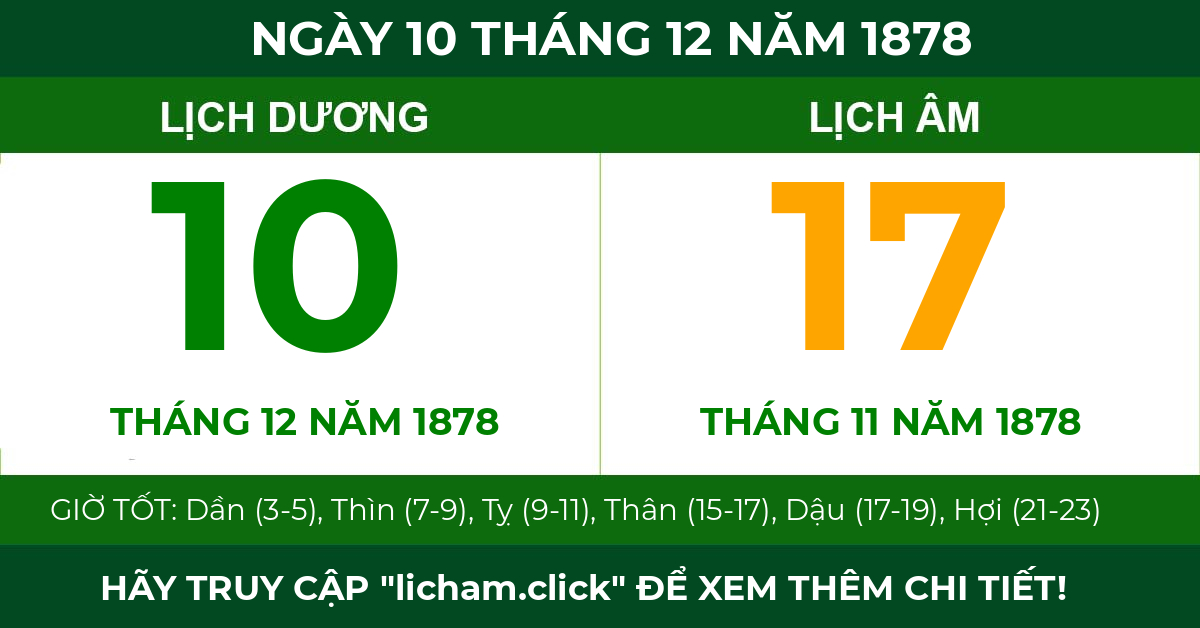 lịch âm ngày 10 tháng 12 năm 1878