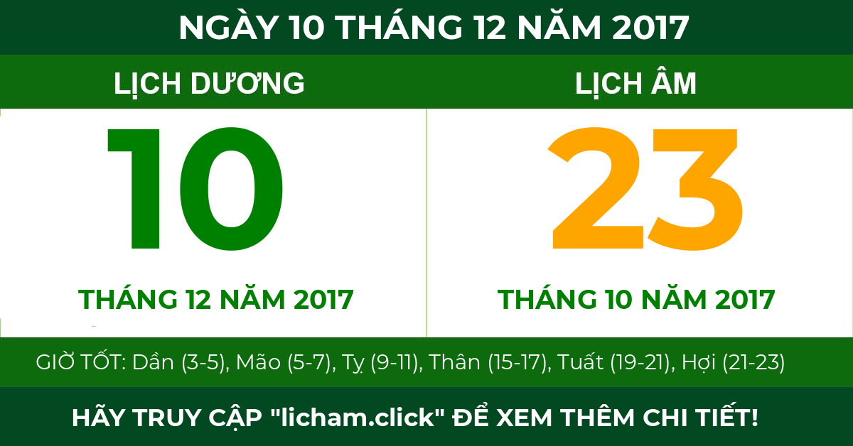 lịch âm ngày 10 tháng 12 năm 2017