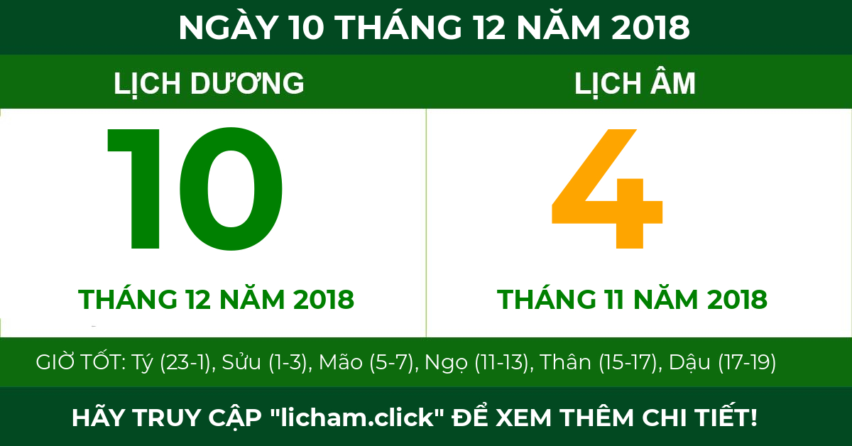 lịch âm ngày 10 tháng 12 năm 2018