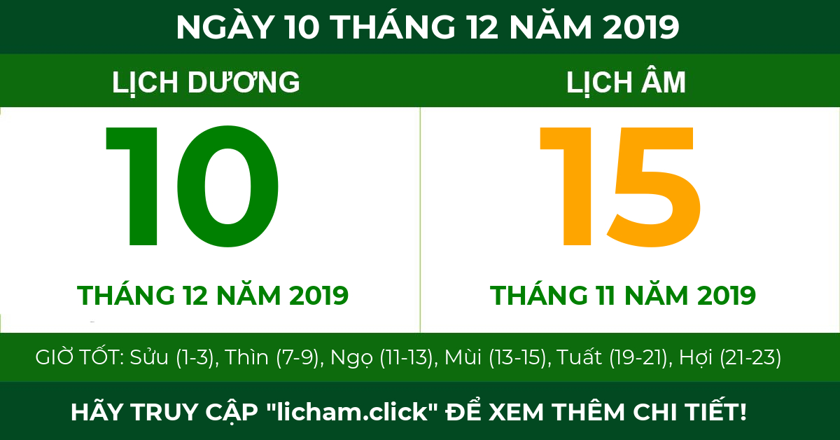 lịch âm ngày 10 tháng 12 năm 2019