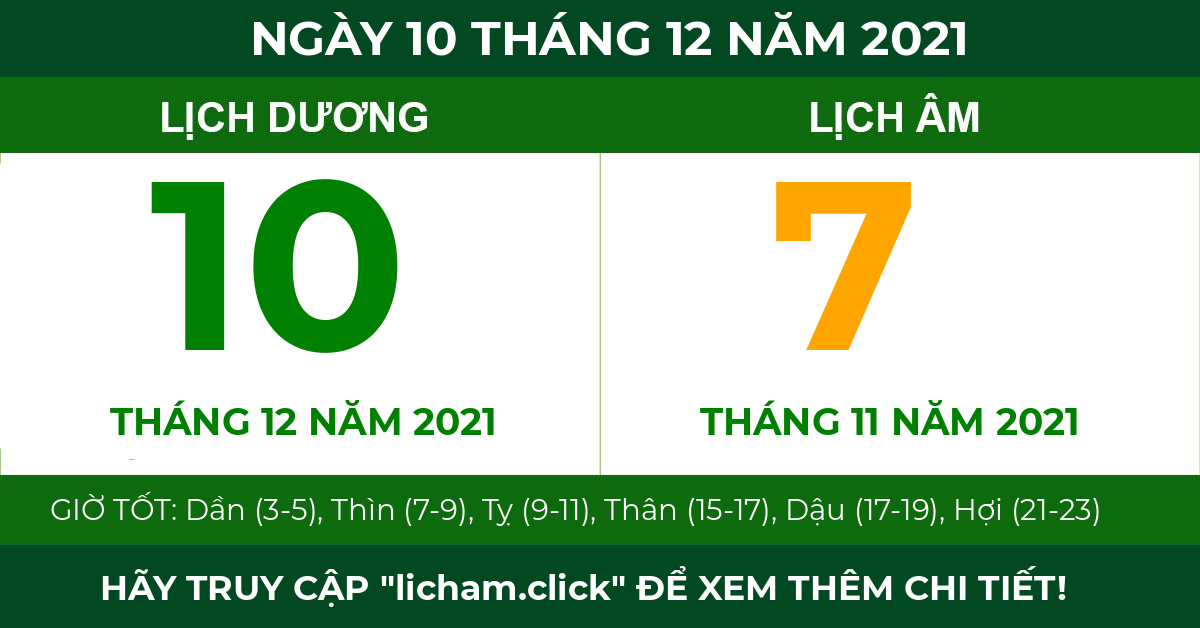 lịch âm ngày 10 tháng 12 năm 2021
