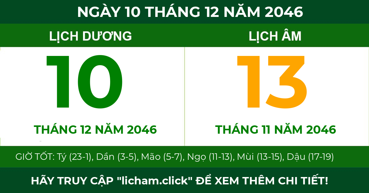 lịch âm ngày 10 tháng 12 năm 2046