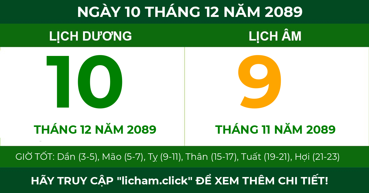 lịch âm ngày 10 tháng 12 năm 2089