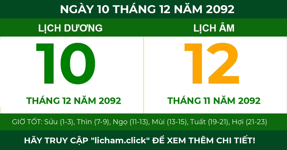 lịch âm ngày 10 tháng 12 năm 2092