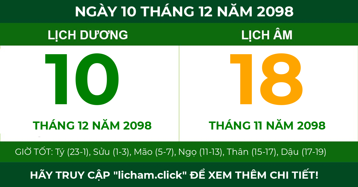 lịch âm ngày 10 tháng 12 năm 2098