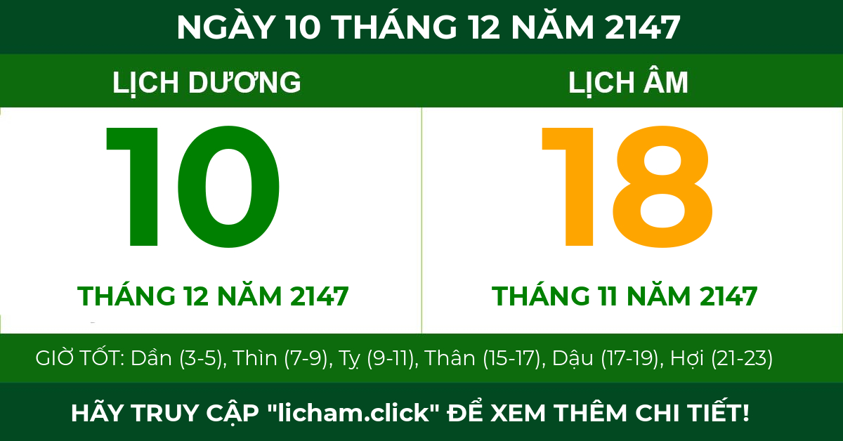 lịch âm ngày 10 tháng 12 năm 2147