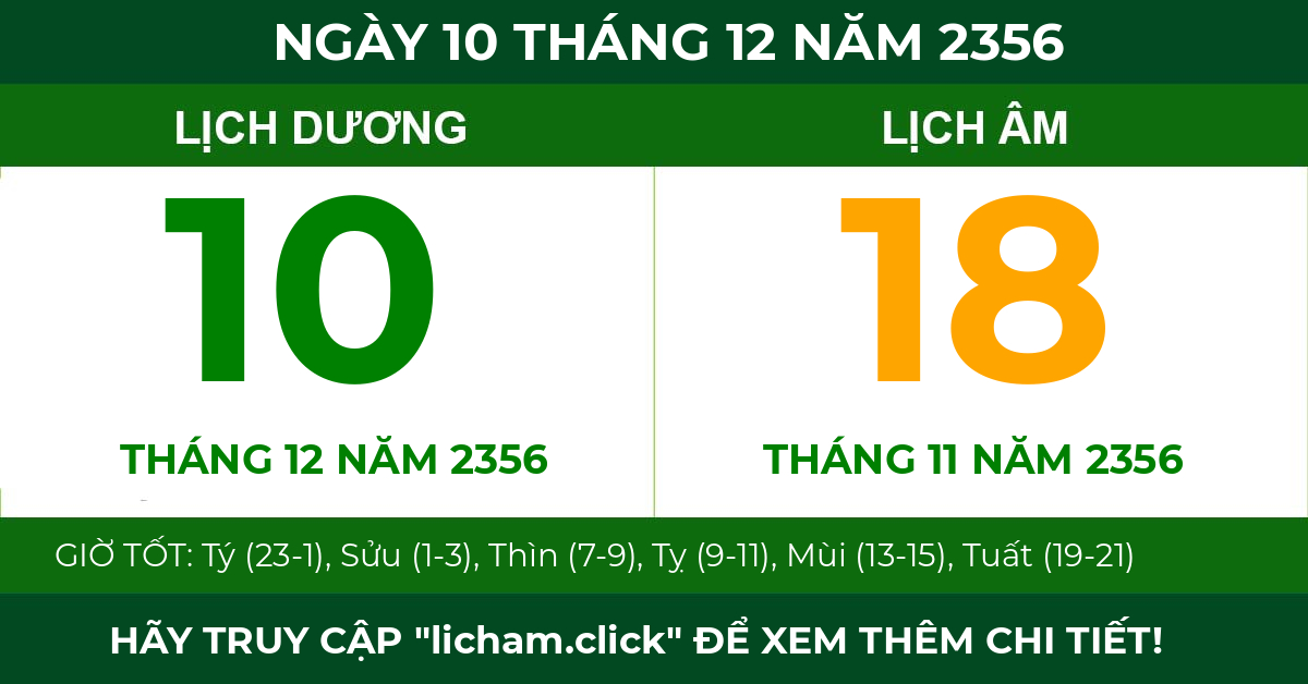lịch âm ngày 10 tháng 12 năm 2356