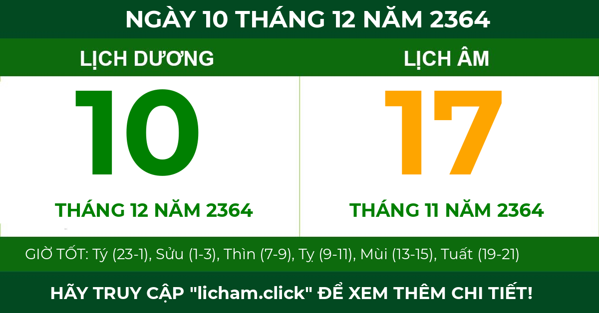 lịch âm ngày 10 tháng 12 năm 2364