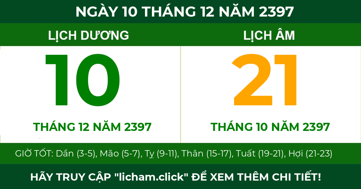 lịch âm ngày 10 tháng 12 năm 2397