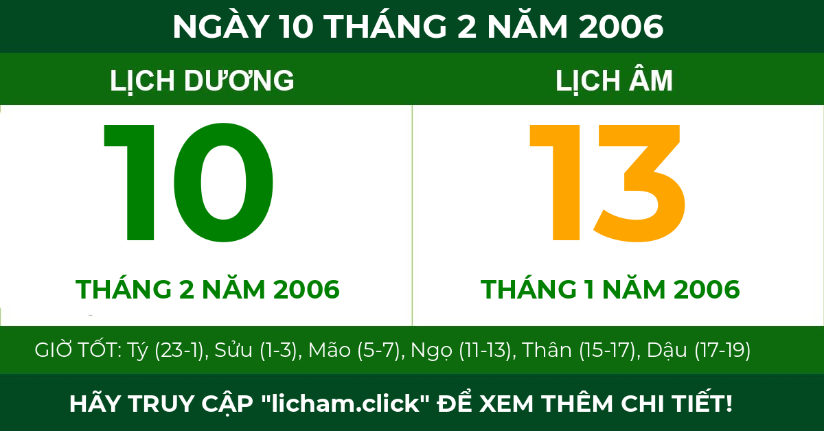 lịch âm ngày 10 tháng 2 năm 2006