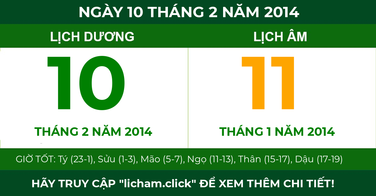 lịch âm ngày 10 tháng 2 năm 2014