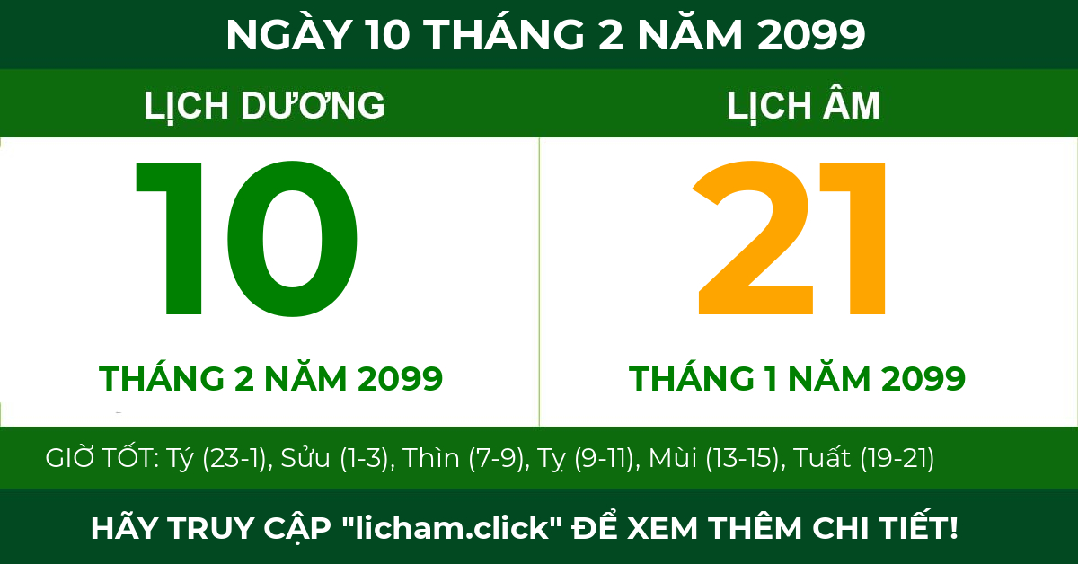 lịch âm ngày 10 tháng 2 năm 2099