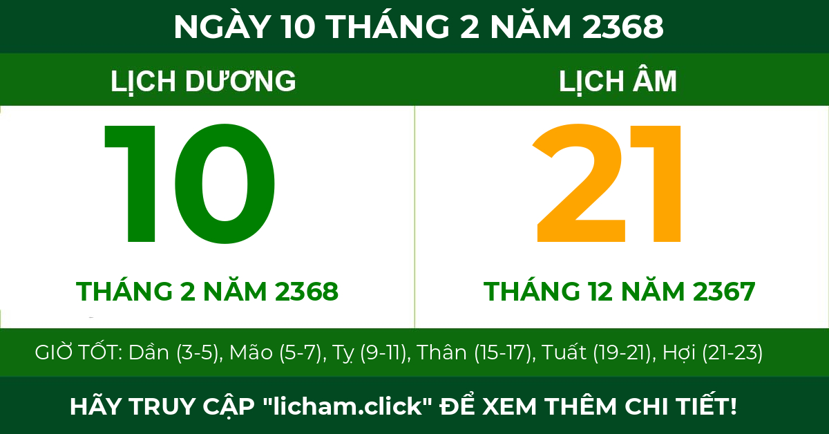lịch âm ngày 10 tháng 2 năm 2368