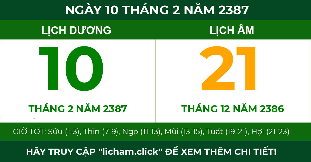 lịch âm ngày 10 tháng 2 năm 2387
