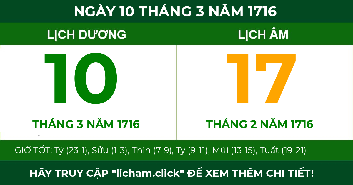 lịch âm ngày 10 tháng 3 năm 1716