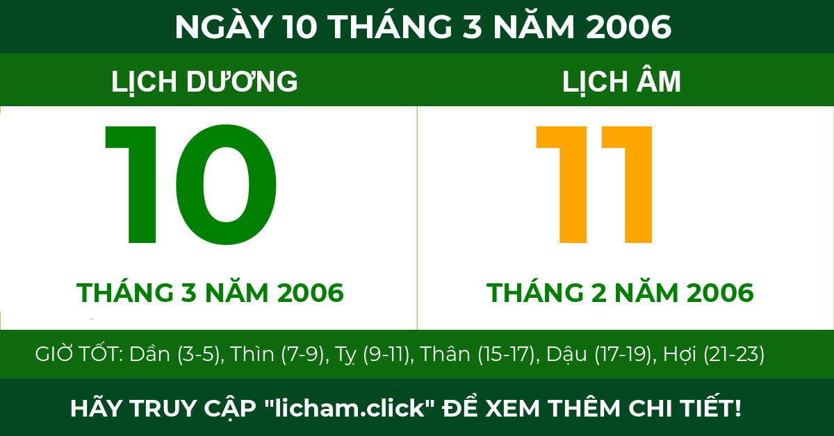 lịch âm ngày 10 tháng 3 năm 2006