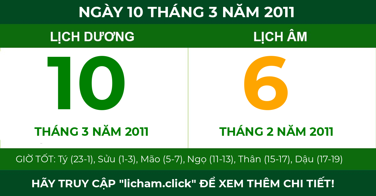 lịch âm ngày 10 tháng 3 năm 2011