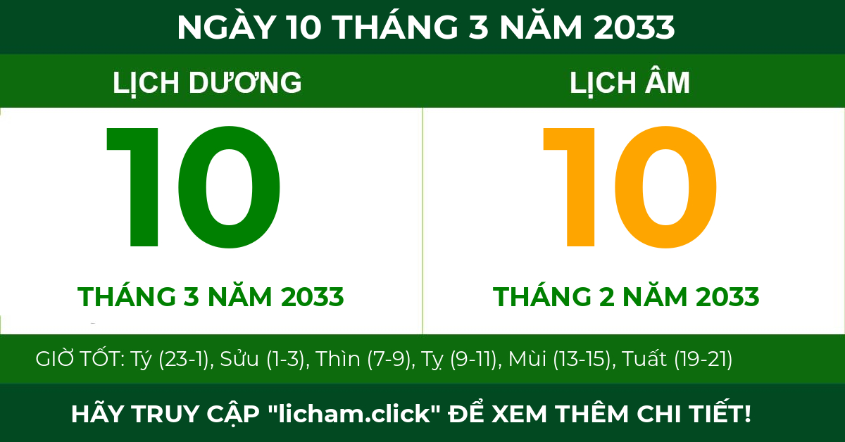 lịch âm ngày 10 tháng 3 năm 2033